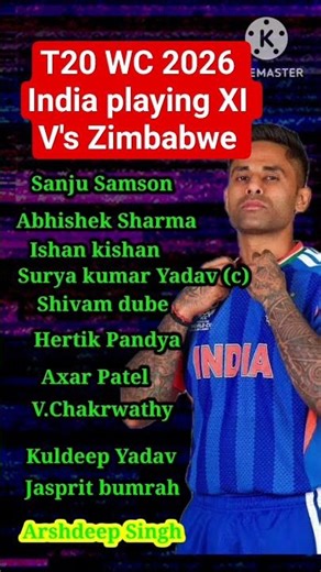 India Playing XI V's Zimbabwe|IND vs ZIM Playing 11|IND|T20 WC 2026 Today Matches|Short Video