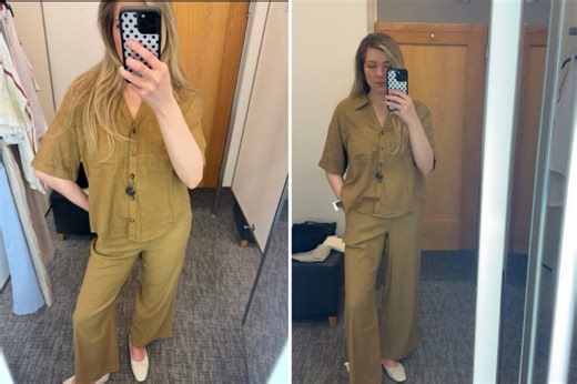 Video loop of person wearing Kut from the Kloth Meg High-Waist Linen-Blend Wide-Leg Pants & Kut from the Kloth Brianna Boxy Shirt,