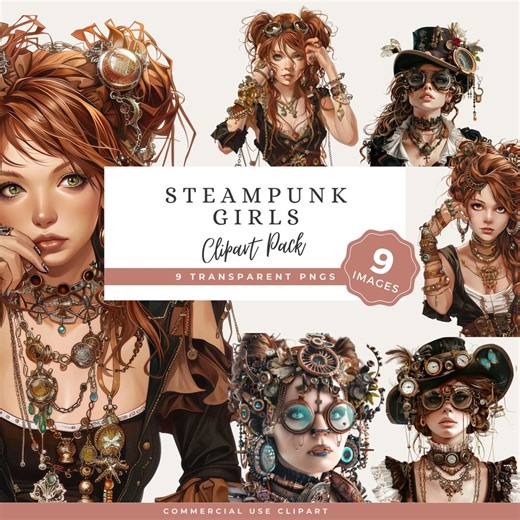 Steampunk Girls Clipart, Victorian Fantasy Women PNG, Vintage Clockwork Portraits, Gothic Industrial Scrapbook and Junk Journal Art - Etsy
