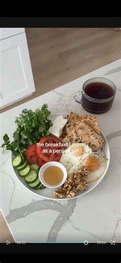 Sharing small pieces of our culture feels especially important right now, persian breakfast as a lil piece of home ❤️💚 what you need: • sangak bread • parsley mint • cucumbers • tomatoes • eggs • feta • walnuts • persian tea As always, free Iran ❤️ #persian #persianfood #persianbreakfast #snackplate #cookingasmr