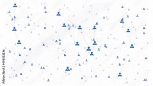 Social media network connection of people icons with connecting lines on white background. 4k seamless loop animation