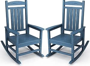 KINGYES Oversized HDPE Patio Rocking Chair Set of 2, Outdoor Rocking Chairs Porch Rocker for Adults, Navy