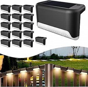 BKBB PPBB Solar Deck Lights Outdoor, 16 Pcs Solar Step Lights, Waterproof LED Solar Lights for Outdoor Stairs, Step, Fence, Yard, Patio, Railing, Garden and Pathway