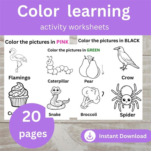 20 Learn Colors Worksheets for Preschool Printable Practice Activity (PDF), Busybook, - Etsy