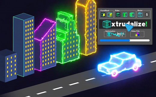 AE脚本-图层三维立体深度拉伸挤出效果 Extrudalizer