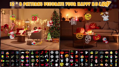 Christmas Projector Lights Outdoor, Brightness Increase 50% HD 2-in-1 Ocean Wave Snowflake LED Holiday Projector Lights Indoor 96 Patterns, Memory Function Waterproof 12 Slides for Party Garden...