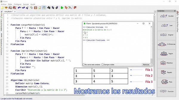 80. Ejercicio 63 PSeInt - Matriz 3 x 3