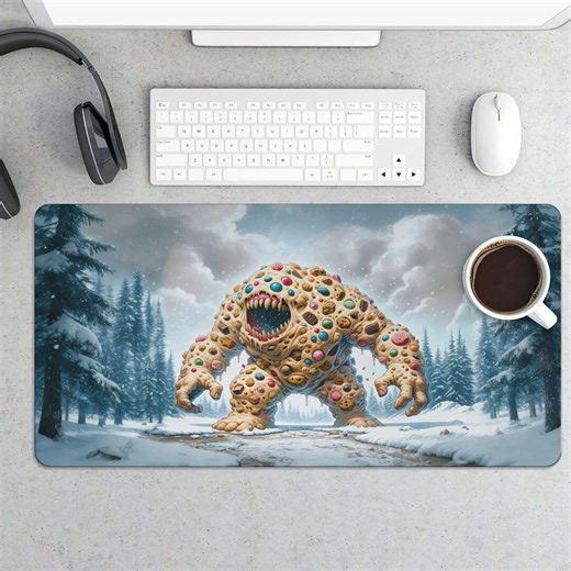 Candy Golem Gaming Desk Mat | Adorable yet Terrifying Cookie Beast in Snowy Woods, Kawaii Food Horror Mouse Pad Large - Etsy