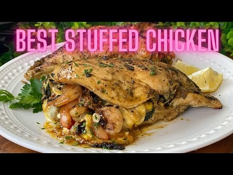 SHRIMP STUFFED CHICKEN BREAST | JUICY STUFFED CHICKEN WITH SHRIMP, SPINACH, AND CREAM CHEESE