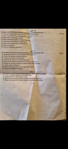 Political Science, PUC-2, midterm 2025-26, karnataka board