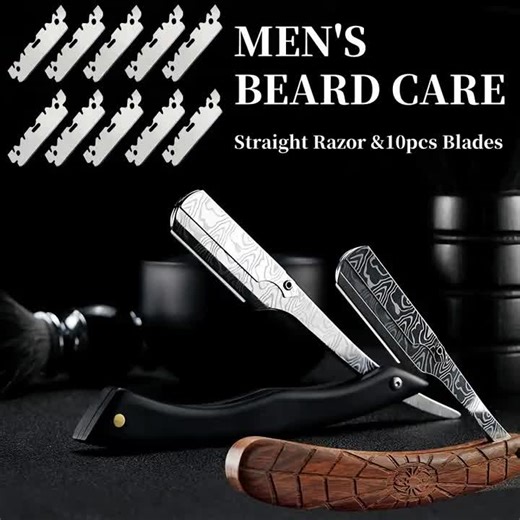 video, Men'S Straight Razors Shaving Kit - Barber Straight Edge Razor Kit With 100 Blades & Shaving Brush, Wooden Stainless Steel Barber Shaver For A Smooth & Precise Shave, Premium Barber Razor For Men'S Shaving