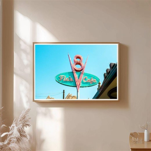 Flo's Cafe Neon Sign Print: Retro Cars Land Photography, Disneyland Wall Art - Etsy
