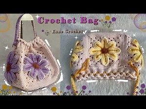 CROCHET BAG 🌺 Granny Square Crochet Bag - Flower | Drawstring Bag