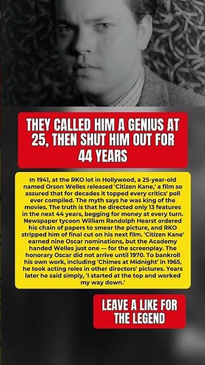 Citizen Kane made him a legend, then the industry turned its back #OrsonWelles