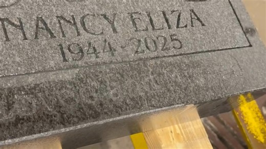 ✨ Watch the magic happen! ✨ This monument design slowly appears as the stone dries — one of the neat things about working with granite. When monuments are wet, sandblasted details can be much harder to see. So if you’re visiting a cemetery after a rainfall, you might notice some lettering and designs are difficult to read. Don’t worry — as the stone dries, the design reveals its full beauty once again. 🌧️➡️✨ | Campbell Monument Company Ltd.