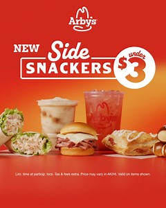 Arby's new Side Snacker Menu has over 20 snacks, treats & drinks all under $3. Add them all to your order- we don't judge. | Arby's