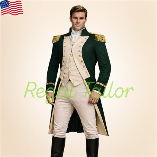 Men’s Green Wool Revolutionary War Officer Coat | 18th Century Colonial Uniform Jacket | Regency Costume - Etsy