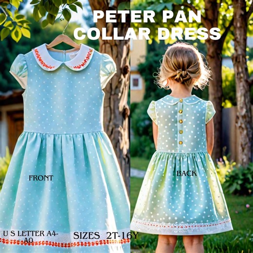 Girls Peter Pan Collar Dress Sewing Pattern, Size 2-16 (A4 A0) - Etsy
