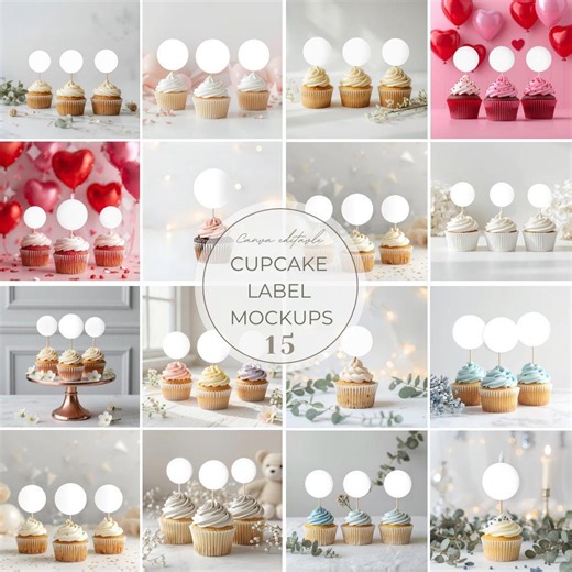 Cupcake Label Mockup Set Canva Editable Style Bakery Packaging Mockup for Muffin Labels Dessert Branding Presentation Template - Etsy