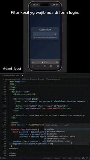 Cara Membuat Show Hide Password dengan JavaScript 🔐 #shorts