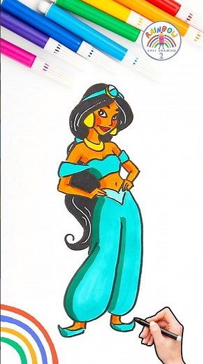 Princess Jasmine Drawing | How to Draw Cute Princess Jasmine 🌈💙 #disney #drawing #shorts #viral