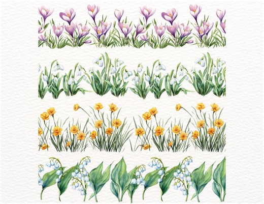 20 Seamless Spring Flower Borders | Spring Floral Continuous Borders | Lily of the Valley, Snowdrops & Violets - Etsy UK
