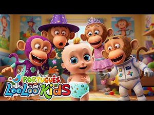 Música para Crianças - Cinco Macaquinhos Pulando na Cama 🐵 LooLoo Kids Português 🎶