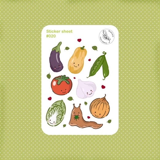 Vegetables Sticker Sheet | #020 | Cottagecore, Journal, Planner, Bullet Journal, Scrapbook Stickers, Cute, Kids, Spring Hobbit, Garden - Etsy