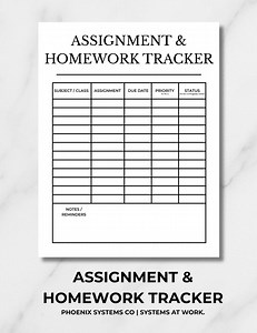Assignment & Homework Tracker Printable Student Planner Homework Log School Organizer PDF - Etsy