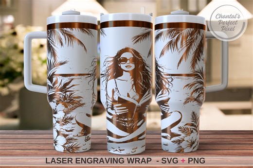 Beach Reader Laser Engraving Wrap SVG PNG, Non-seamless 40oz Tumbler Wrap, Summer Bookish Girl Engraving Coastal Book Lover Digital Download - Etsy