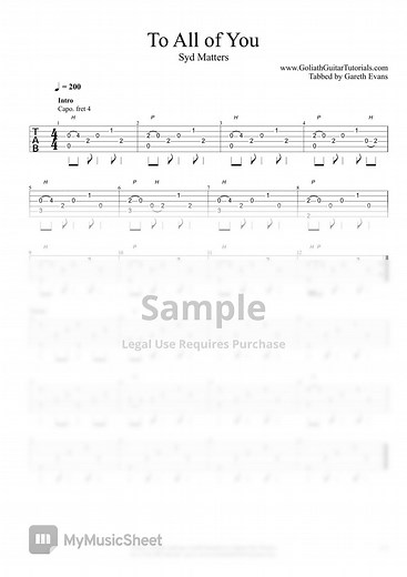 Syd Matters - To All Of You Acoustic Guitar TAB PDF | Goliath Guitar Tutorials | mymusic5