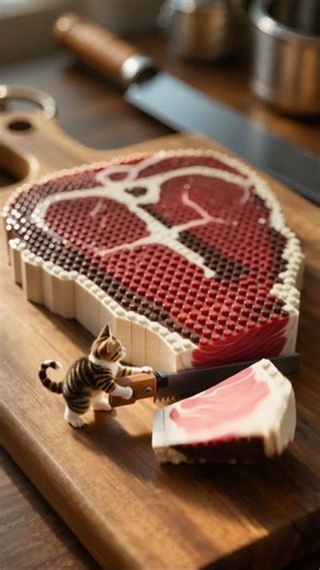 Tiny Cat’s LEGO Meat Cooking 🍖 | 초 미니 고양이의 레고 고기 요리 #ai #cat #aiart #miniature #ai영상 #미니어쳐 #lego