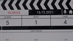 Digital Film slate. Movie clapper board interface. Digital number running and counting before shooting movie or filming. clapperboard for video recording and vdo production. Film industry tools.