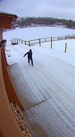 Driver Forgets Parking Brake, Van Rolls into Frozen Lake #deliveryfail #michigan #winter #accident #lake #oops #cctv #sliding | America Restored