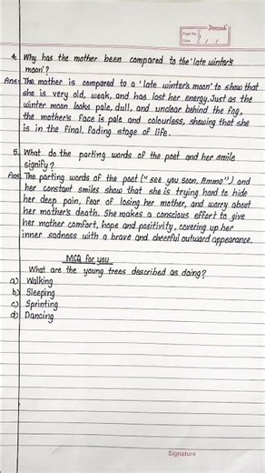 my mother at sixty six class 12 question answer | class 12 english poem 1 question answer