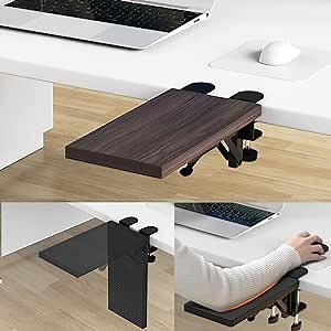 Catekro Ergonomics Desk Extender Tray, Punch-Free Clamp on, 90° Foldable Keyboard Drawer Tray, Clamp on Computer Arm Rest for Desk, Suitable for Office Desks（Brown）