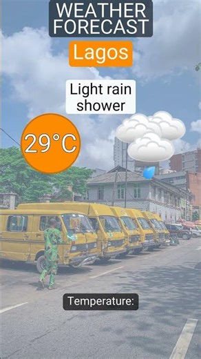 Weather in Lagos 28 March 2026: Light rain shower (29°C)