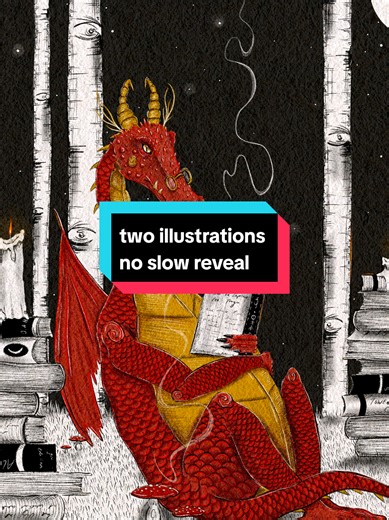 2026 I'm saying bye bye to slow art reveals 🫶🏻 illustration 1: the reader, a red dragon with flecks of gold in his scales reading amongst his books and birch trees illustration 2: the alchemist, a wizard octopus brewing up some potions who do you resonate with the most? 🖤