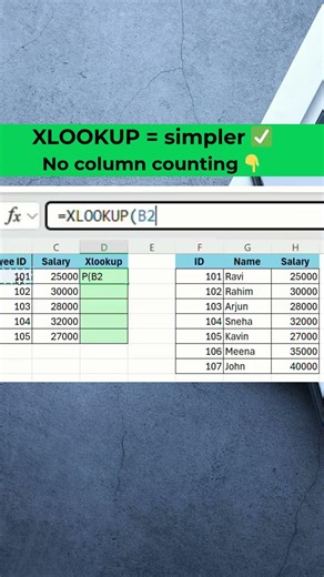 Still Using VLOOKUP? 😬 Switch to XLOOKUP ⚡ (Excel Made Easy) #shorts