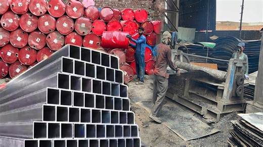 1.1M views · 18K reactions | Incredible Recycling Process of Old Oil Drum & Manufacturing of Square Steel Pipes in Factory | Luciano Franklin | Facebook