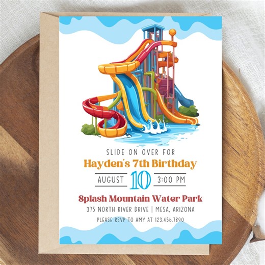 Water Park Birthday Party Invitation, Water Park Party Invitation, Editable Waterpark Party Invitation, Waterslide Birthday Invitation - Etsy