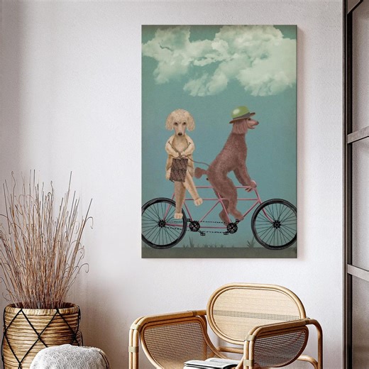 Poodle Tandem Wall Art - Vertical Framed Canvas - Living Room Wall Decor - Animal Art