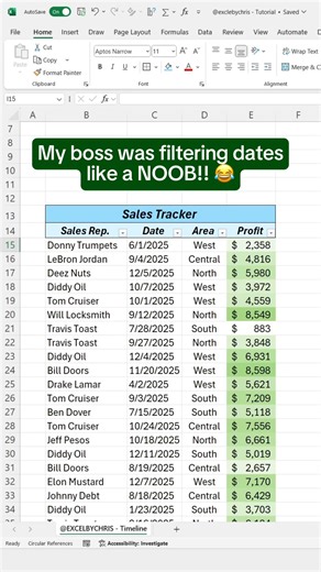 3.3K views · 16 reactions | How to filter dates in Excel using a Timeline! #Excel #exceltricks #workhacks #accounting #spreadsheets #exceltips | Excelbychris | Facebook
