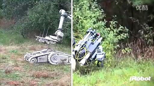 美国iRobot公司710型军事机器人射击障碍物