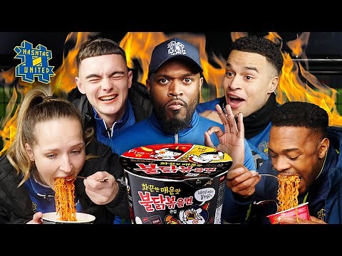 English Footballers try the FIRE NOODLE CHALLENGE!!🔥