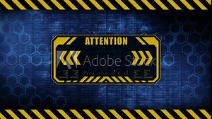Attention message with copy space. Hexagon geometric design and binary numbers background. Digital screens frame. Game design GUI. Technology concept.