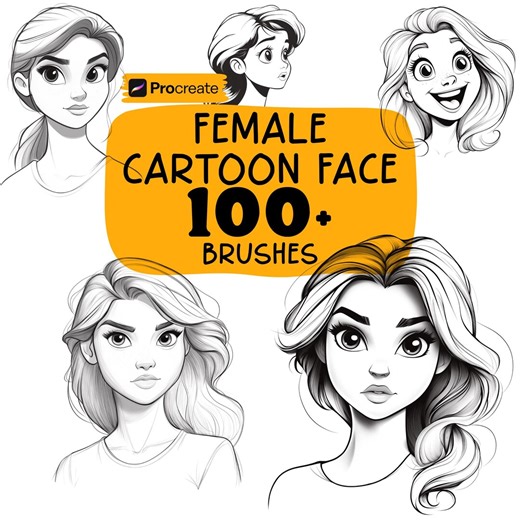 Procreate Cartoon Female Characters Brushes, 100  Cartoon Girl Portraits Procreate Stamps, Human Poses, Female Poses, Woman Face Procreate - Etsy