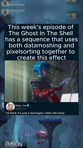 This week's episode of The Ghost In The Shell has a sequence that uses both datamoshing and