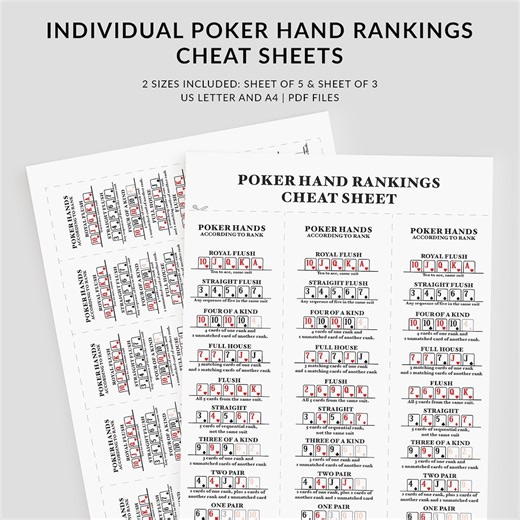 Poker Hand Ranking Cheat Sheets: US Letter & A4 (digital Download) - Etsy