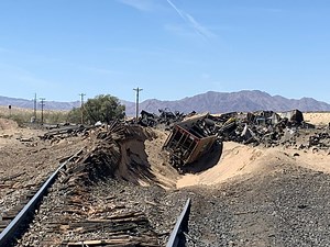 2 locomotives, 55 train cars derail southeast of Baker, hazmat crews respond